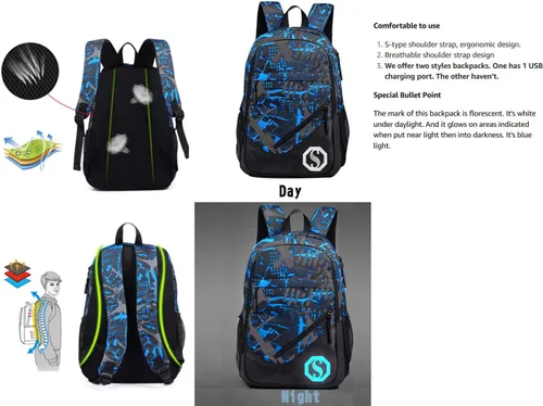 Vista 3 de JiaYou - Mochila escolar unisex de 20L, de moda, con marca fluorescente, juegos de 2 o 3
