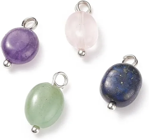 Vista 19 de Ipotkitt 100 dijes de chakras de piedra teñida de dolomita natural de colores mixtos para hacer joyas, collares, aretes