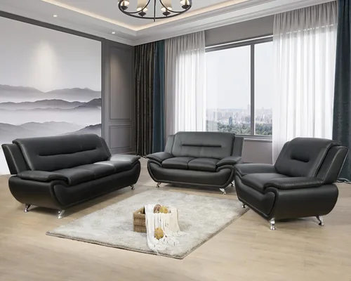 Vista 7 de Juego de sofá de piel sintética para sala de estar, muebles de sala de estar, juego de sofá moderno con sofá de 3 plazas, sofá biplaza y sillón