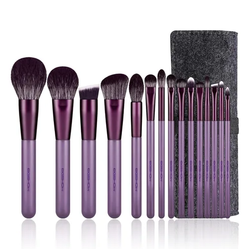 Vista 10 de EIGSHOW Juego de brochas de maquillaje, 15 brochas de maquillaje profesional con cerdas de iones plateadas para base, colorete, iluminador champán