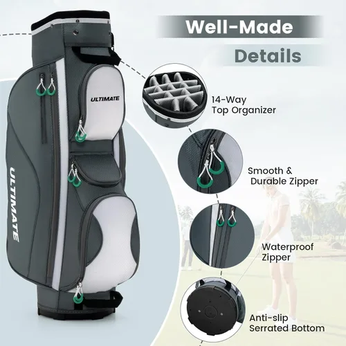 Vista 6 de Goplus Bolsa de carrito de golf con 14 divisores superiores, bolsa de golf con 7 bolsillos con cremallera, bolsa refrigerante, capucha para lluvia
