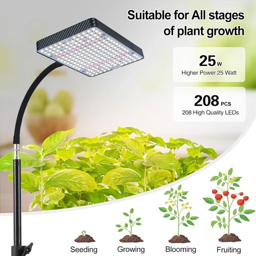 Vista 4 de Luz de cultivo Orchbloom con soporte y temporizador, luz de planta alta de 25 vatios de alimentación con enchufe doméstico, luces de cultivo