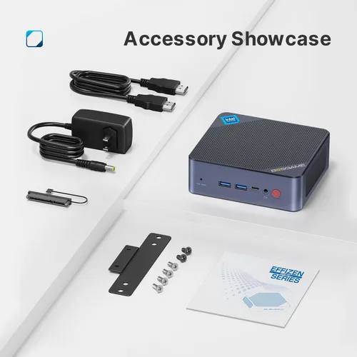 Vista 9 de BOSGAME Mini PC B95 Intel Alder Lake N95 de 12ª generación, 8 GB de RAM DDR4, SSD NVMe de 256 GB, computadora de escritorio compacta con triple