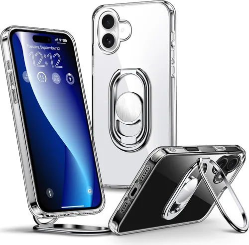 Vista 18 de Shields Up Funda para iPhone 16 Pro con Soporte, Funda de Teléfono Transparente con Soporte de Doble Anillo [Ajustable y Plegable] Cubierta