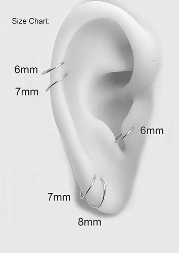 Vista 16 de Aretes de aro dorados y plateados para cartílago, nariz, tabique, oreja, hélix, tragus, joyería para mujer, hipoalergénicos, pequeños aros