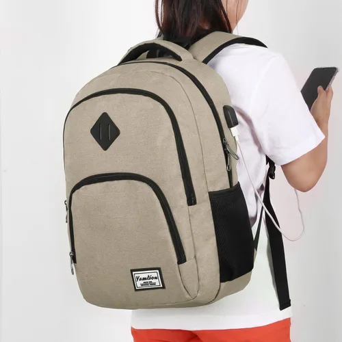 Vista 2 de YAMTION Mochila escolar, mochila para laptop con compartimento de 15.6 pulgadas para hombres y mujeres, color beige