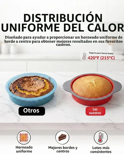 Vista 4 de Boxiki Kitchen Molde para Pastel Redondo de Silicona Antiadherente de 9 Pulgadas con Asas de Marco de Acero - Perfecto para Hornear Deliciosos