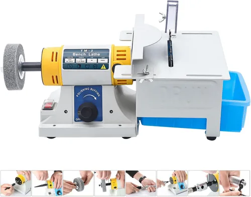 Vista 6 de Máquina de pulir de mesa de jade gema, mini torno máquina herramienta DIY carpintería Torno de madera Fresadora Molienda Perlas de pulido Taladro