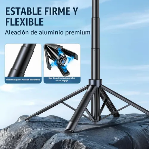 Vista 2 de Trípode Selfie Stick, trípode de 71 pulgadas para iPhone, rotación de 360° con control remoto inalámbrico, soporte portátil de aluminio para Negro