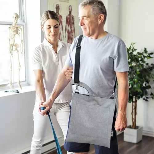 Vista 9 de MDSTOP Soporte para bolsa de catéter, soporte para bolsa de drenaje de orina con cubierta de tubo de drenaje y correa de hombro ajustable, fácil Gris