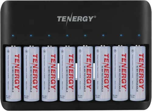 Vista 7 de Tenergy TN477U - Cargador rápido de 8 bahías para baterías recargables NiMH/NiCD AA AAA con 4 unids 2500 mAh AA y 4 pilas recargables AAA de 1000 mAh