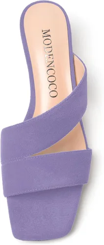 Vista 3 de MODENCOCO Sandalias casuales de tacón bajo para mujer, de gamuza y puntera cuadrada, 2 pulgadas