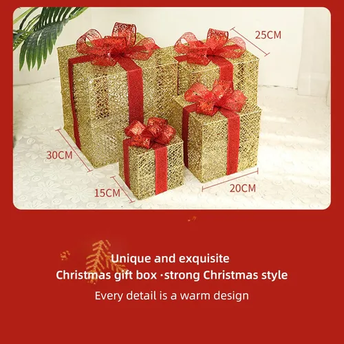 Vista 7 de Juego de 3 cajas de regalo iluminadas de Navidad, cajas de regalo iluminadas de Navidad con lazo, cajas de regalo preiluminadas, cajas de Navidad