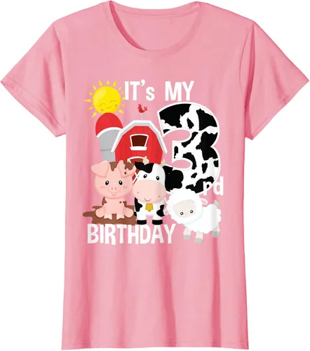 Vista 12 de Camiseta con diseño de animales de granja con texto en inglés "It's My 3rd Birthday" Negro