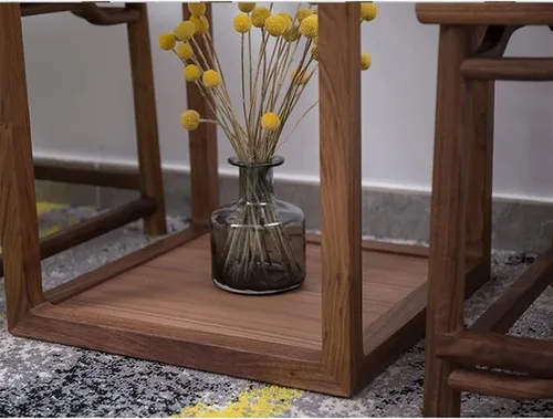 Vista 4 de Mesa auxiliar cuadrada para decoración del hogar, mesa de esquina de madera, sala de estar, sofá de doble capa, pequeña mesa de centro