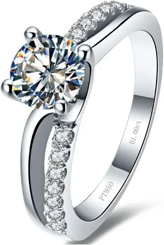 Vista 7 de THREE MAN Excelente anillo de compromiso de diamantes de imitación NSCD de 1 CT con 4 puntas para mujer, plata esterlina