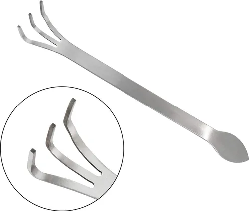 Vista 2 de Rastrillo para bonsái de acero inoxidable con espátula, mini estante de jardinería, cultivador de 3 puntas, herramientas para árbol bonsái