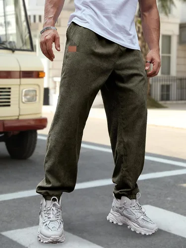 Vista 4 de Men's Corduroy Casual Joggers Pants Tapered Drawstring Elastic Waist Sweatpants with Pockets