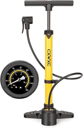 Vista 8 de Bomba de bicicleta con manómetro - Bomba de neumático de bicicleta de 160 PSI se adapta a válvulas Presta y Schrader - Bomba de aire portátil
