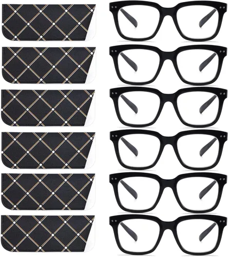Vista 14 de Paquete de 6 lentes de lectura de moda para mujeres y hombres, bloqueo de luz azul, lectores cuadrados de gran tamaño con bisagra de resorte