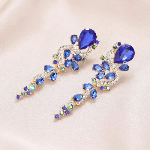 Vista 7 de Aretes colgantes de moda con diamantes de imitación largos y coloridos de cristal para novia, boda, lágrima, aretes de araña para mujeres, concursos