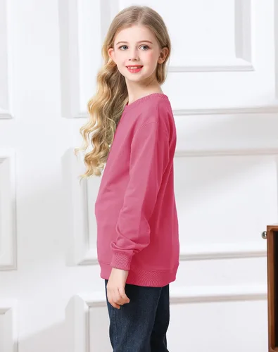 Vista 3 de Bingerlily Sudadera casual de manga larga para niñas, cuello redondo, lindo suéter de ajuste relajado