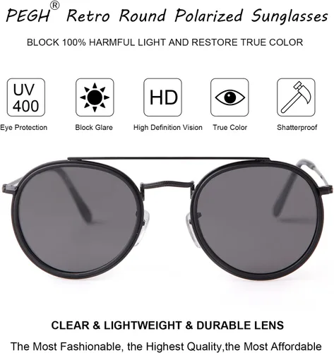 Vista 3 de Gafas de sol polarizadas redondas retro UV400 doble puente círculo gafas de sol PH2227