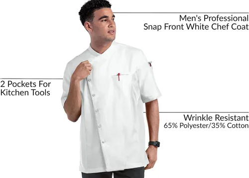 Vista 3 de ChefUniforms.com Men's 2-Pocket Chef Coat - Mesh Panels