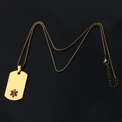 Vista 4 de Collar de alerta médica, etiqueta grabada con láser, grabado personalizado, etiqueta de identificación de acero inoxidable, colgante para hombres