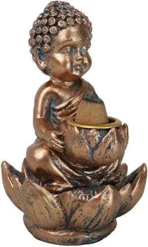 Vista 6 de Ebros Eastern Enlightenment Little Baby Jizo Buddha con cabeza Ushnisha sentado en flor de loto, quemador de incienso, quemador de incienso, estatua