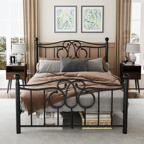 Vista 9 de erosoei Base de cama matrimonial completa de metal con espacio de almacenamiento, base de cama de acero de 74.8 pulgadas con almohadillas