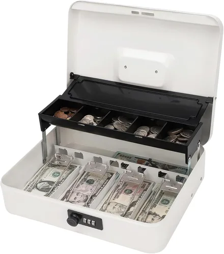 Vista 15 de Jssmst - Caja de efectivo de metal grande con bandeja de dinero,Caja de bloqueo