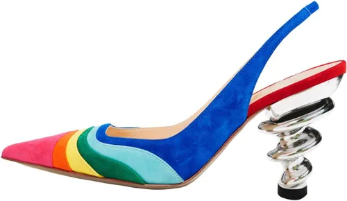Vista 2 de YDN Sandalias de tacón en espiral metálico de moda para mujer, sandalias con punta elástica y puntiaguda, zapatos de fiesta diaria 4-15 de EE. UU