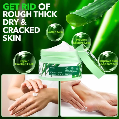 Vista 3 de Crema de urea 42 por ciento para pies, 7.0 onzas, 2% ácido salicílico, aloe vera, ácido hialurónico, crema hidratante profundamente para pies secos
