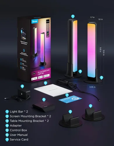 Vista 9 de Govee - Barras de luz LED inteligentes, funcionan con Alexa y Google Assistant, retroiluminación LED WiFi RGBICWW para TV con modos de escena