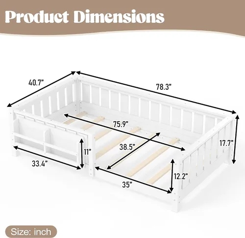 Vista 3 de Bellemave Cama Montessori blanca con valla y listones