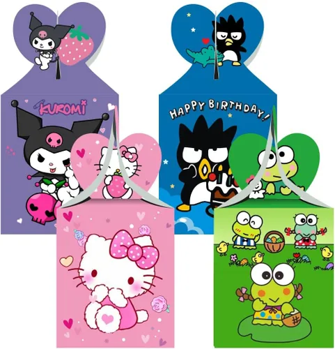 Vista 5 de ARHAVI 12 cajas de regalo para fiesta de cumpleaños de niños, Kuromi y mi melodía, Keroppi, pompompurina, Badtz, suministros de decoración de fiesta