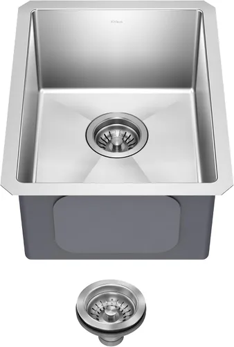 Vista 7 de Kraus Standart PRO - Fregadero de cocina de montaje inferior con tazón individual para bar de acero inoxidable, calibre 16, 10 pulgadas, KHU101-10