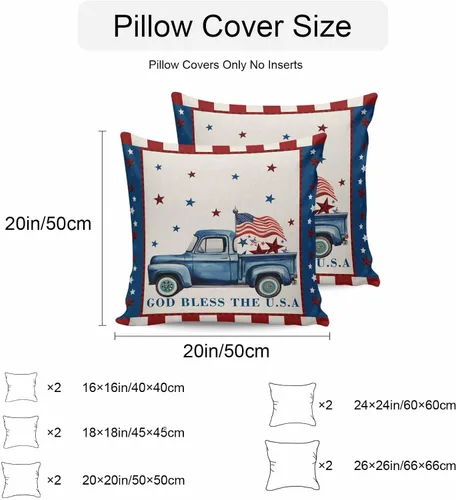 Vista 9 de Juego de 2 fundas de almohada para exteriores del Día de la Independencia, diseño de camión azul granja, bandera estadounidense, estrella