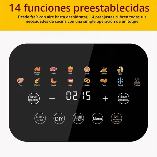 Vista 3 de Freidora de aire de 6 cuartos de galón 14 en 1 con ventana de visión, gran capacidad, 392 ℉ máximo crujiente, sin voltear, calentamiento dual sin