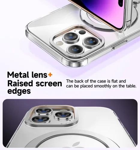 Vista 6 de MAGIC JOHN Funda magnética para iPhone 14 Pro [compatible con Magsafe] [con soporte mental magnético giratorio de 360°]