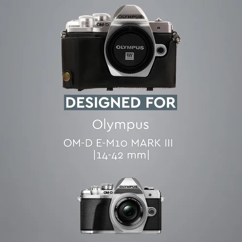 Vista 6 de MegaGear Olympus OM-D E-M10 Mark III (0.551-1.654 in) Ever Ready - Funda de piel para cámara y correa, con acceso a la batería, color negro, MG1345