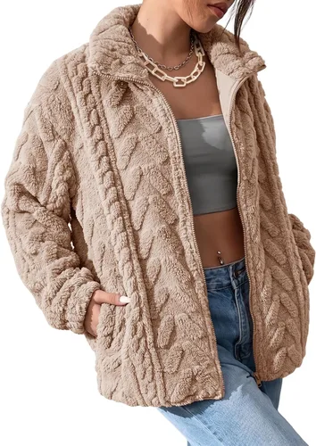 Vista 13 de Dokotoo Chaqueta de forro polar de invierno para mujer, abrigo casual con Pétalo de orquídea