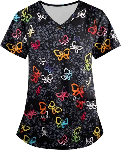 Vista 16 de Camisetas de uniforme médico de Navidad para mujer, talla grande, estampado ##896-Multicolor