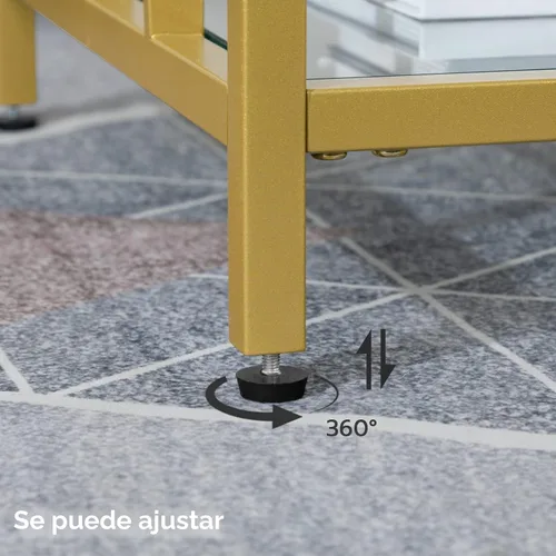 Vista 9 de Mesa de Café de Vidrio HOOBRO, Mesas de Café Doradas para Sala de Estar, Mesa de Café de Vidrio Dorada, Mesa Central de 1 Capa, Moderna, para Dorado