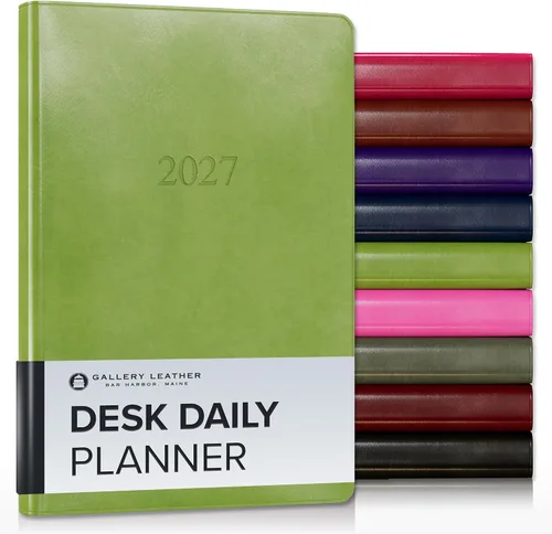 Vista 18 de Gallery Leather Agenda diaria 2027 Acadia páginas doradas y negras Agenda y cuaderno diario elegantemente encuadernado con elegantes bordes