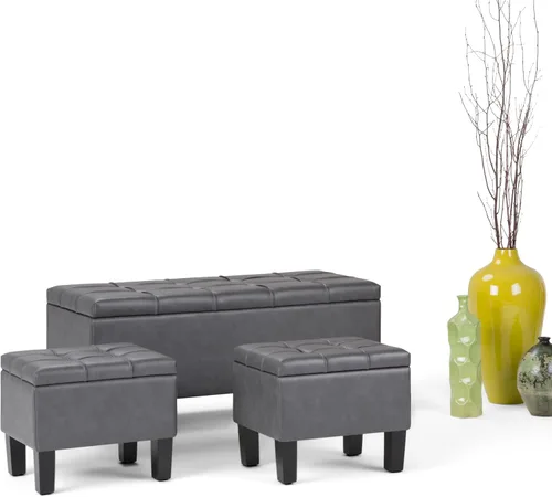 Vista 12 de SIMPLIHOME Gabbie - Otomana de almacenamiento de piel vegana de 36 pulgadas de ancho, color marrón