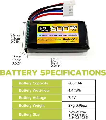 Vista 7 de sea jump Batería Lipo de 2 piezas 7.4V 600mAh 35C 2S con enchufe Molex y cargador 1trailer2 adecuado para FMS FCX24 RC coches, camiones, vehículos