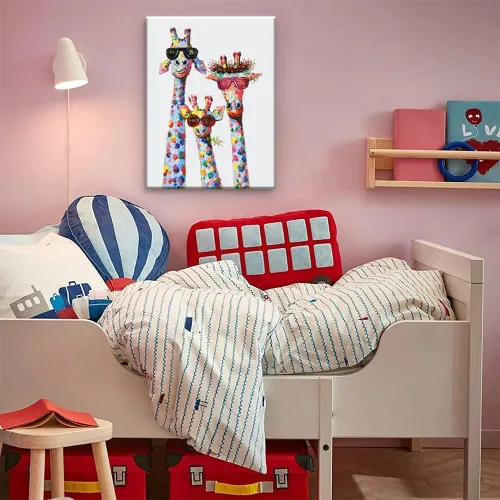 Vista 3 de Lienzo decorativo para pared de familia de jirafas, póster con marco para sala de estar, dormitorio, guardería, oficina, habitación de los niños
