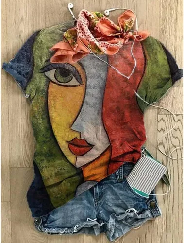 Vista 3 de Camiseta de pintura floral 3D de Van Gogh para mujer, famosa camiseta impresionista de pintura al óleo, camiseta estampada para mujer